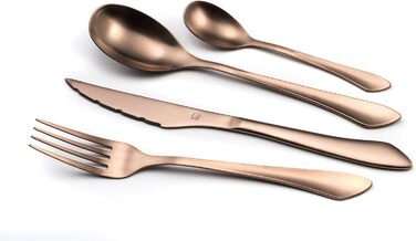 Набір столових приборів Amefa INSTINCT 4 персони Столові прибори PVD матові у вінтажному стилі Набір столових приборів 4 персони нержавіюча сталь 18/0 матова 4 шт. столова виделка, столовий ніж, столова ложка та чайна ложка (мідь, 16 шт. )