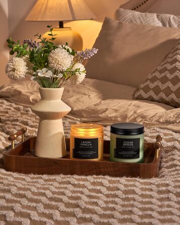 Ароматичні свічки M&SENSE з кавою у скляній банці з 2 гнітами 330 г, час горіння 70 годин, свічка з натурального соєвого воску для спальні, кухні, декору дому, подарункова свічка для чоловіків та жінок, смажена кава (лимон та ваніль)