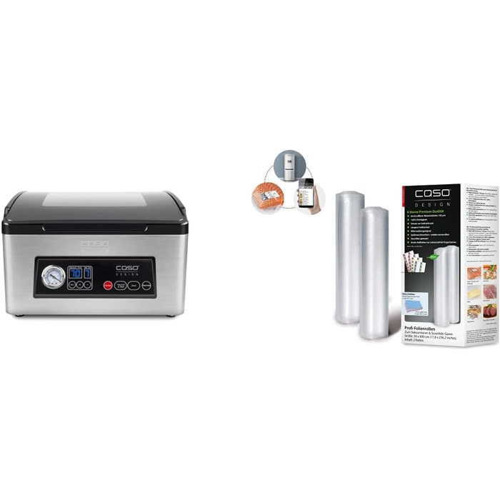 Камерний вакуумний пакувальник з нержавіючої сталі, потужний вакуумний насос 70 л/хв, подвійний зварний шов, регульований час вакууму та зварювання (зв'язка з рулонами плівки 30х600 см), 70 -