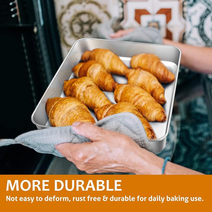 Глибока форма для випікання, деко для випікання з нержавіючої сталі Herogo (3 x 24 x 5 см), прямокутна форма для випікання лазаньї з тортом брауні, нетоксична та корисна, світловідбиваюча, нержавіюча, міцна та придатна для миття в посудомийній машині 3x24
