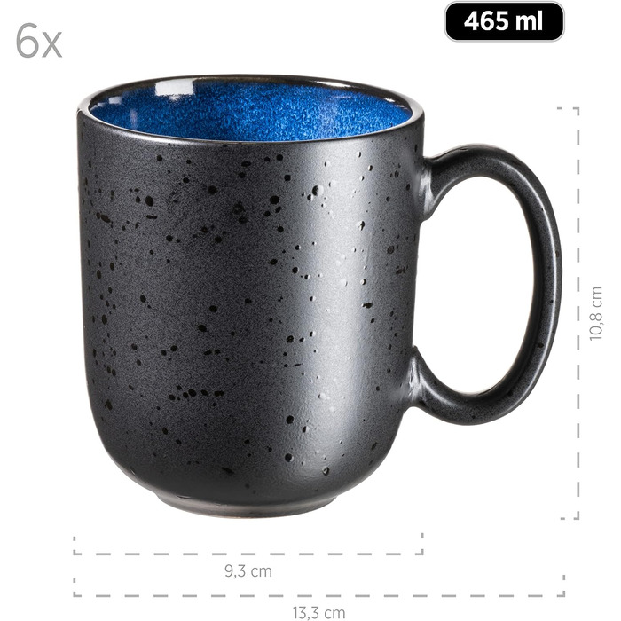 Сучасний набір посуду на 6 персон у захоплюючому вінтажному образі, сервіз для сніданку з 18 предметів з кераміки сірого та чорного кольорів, керамограніт (посуд для сніданку 18 шт., синій), 934020 Series Niara