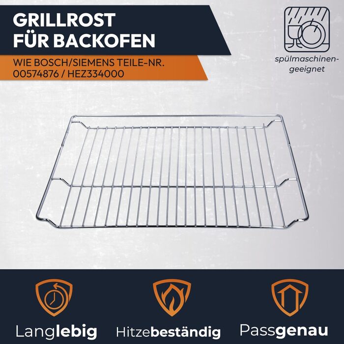 НАБІР деко 465 x 375 x 26 мм і решітка для гриля підходить для духовки Bosch Siemens 17008354, 00662999 решітка для гриля 00574876, емальоване, висувне, деко для випікання, деко для випічки, деко для торта, деко для піци (1 решітка для гриля)