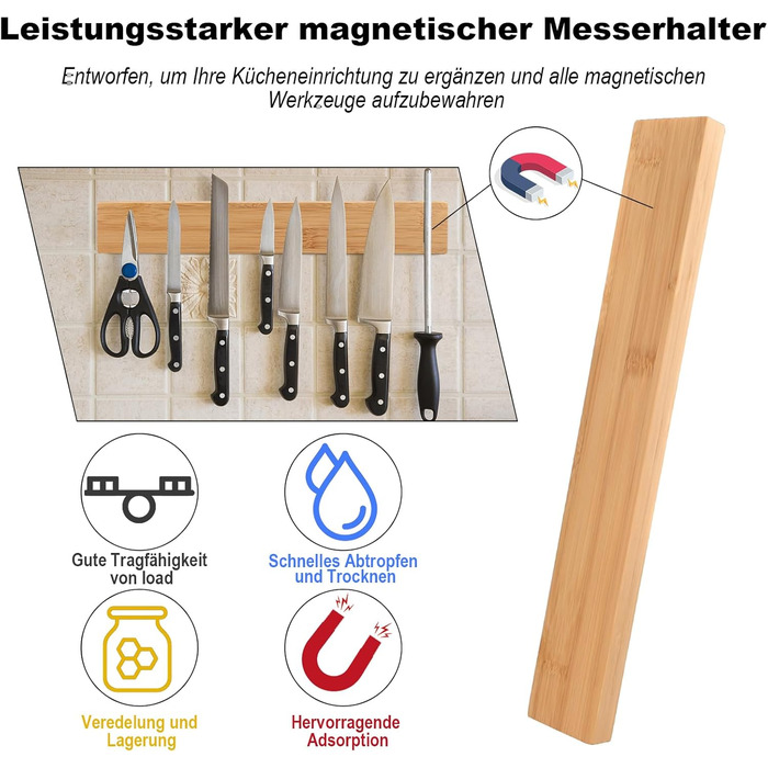 Магнітний тримач для ножів з бамбука 40 см Herboom