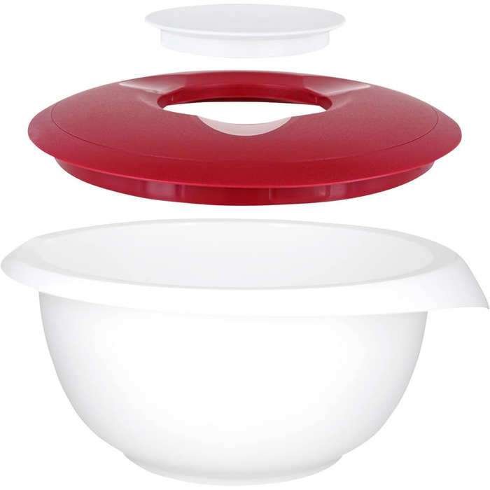 Миска для випічки Westmark 3,5 л - з носиком - кришка з двох частин - миска для змішування без бісфенолу А, нековзна та придатна для миття в посудомийній машині (червона/біла) (біла/червона, набір із мірною чашкою)