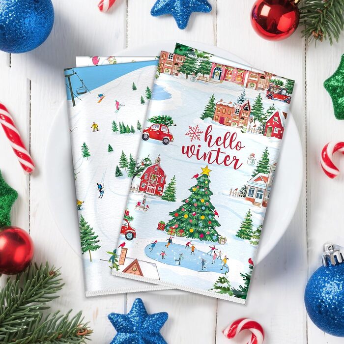 Набір з 2 різдвяних кухонних рушників 60 x 40 см Зима Arquiel