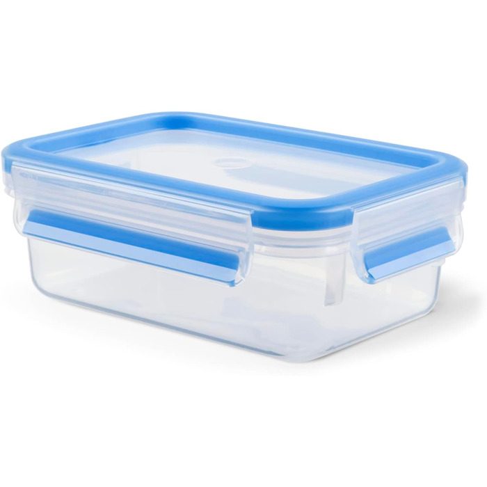 Набір контейнерів для зберігання продуктів EMSA Clip & Close, прямокутні, 5 x 0,8 л, коробки для зберігання, 100 герметичні, придатні для миття в посудомийній машині, морозильної камери та мікрохвильової печі, прозорі, сині, зроблені в Німеччині, N10307 (