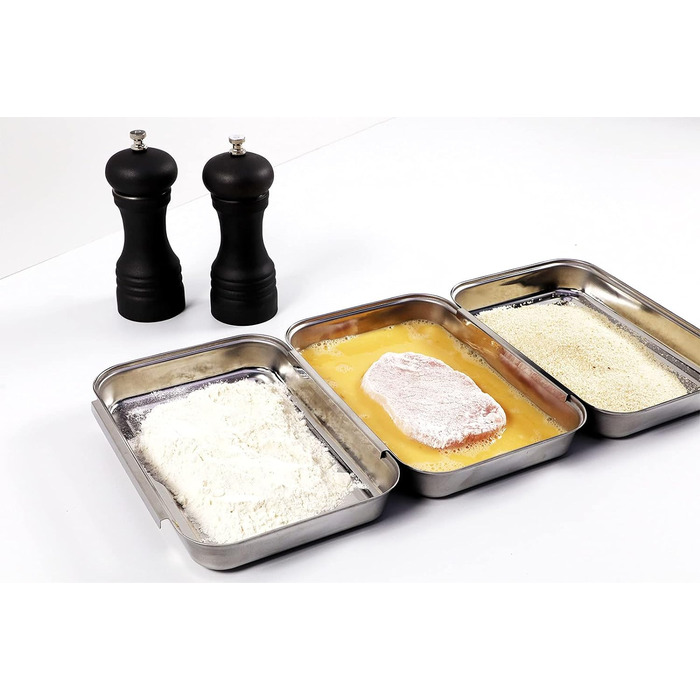 Панірувальна станція APS, 3 предмети - професійний набір для панірування, що складається з 3 з'єднуваних мисок з нержавіючої сталі (кожна 18 x 15,5 см) / компактна штабельована / придатна для миття в посудомийній машині