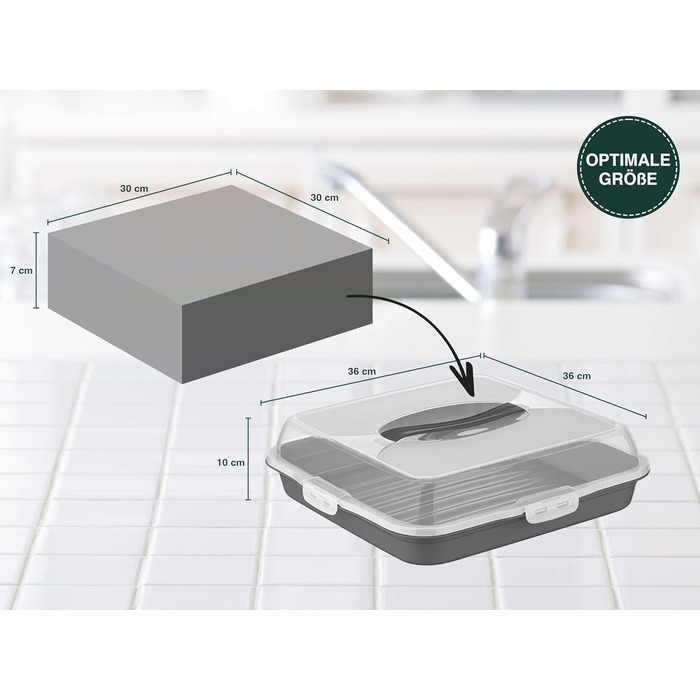 Коробка для транспортування торта з кришкою, капюшоном і ручкою. Коробка для зберігання, контейнер для торта, тарілка для торта, контейнер для торта, коробка для торта, тарілка для торта, начинка для торта, дзвіночок для торта - (антрацит, квадрат)