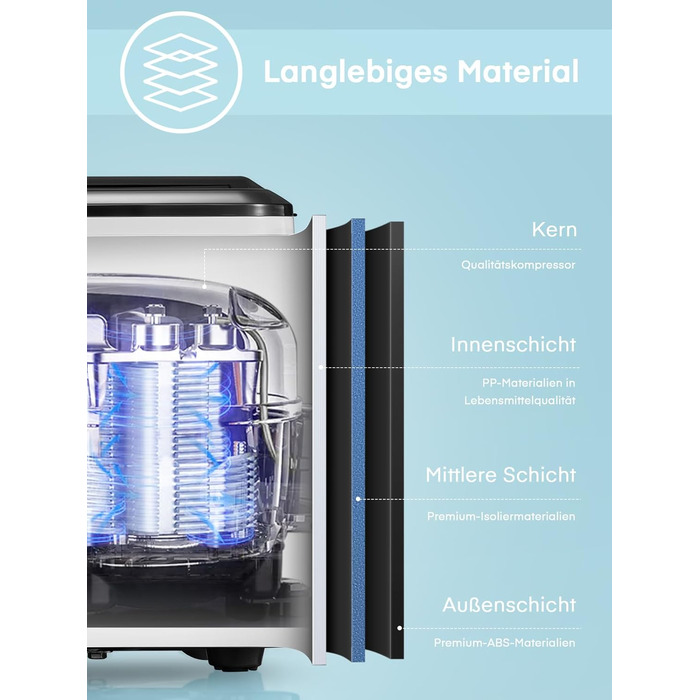 Переможець тесту льодогенератора 2024 року, 14 кг за 24 години, 9 кубиків льоду за 6-8 хвилин, тиха робота, льодогенератор потужністю 120 Вт з ложкою та кошиком, маленький льодогенератор для дому та офісу (чорний)