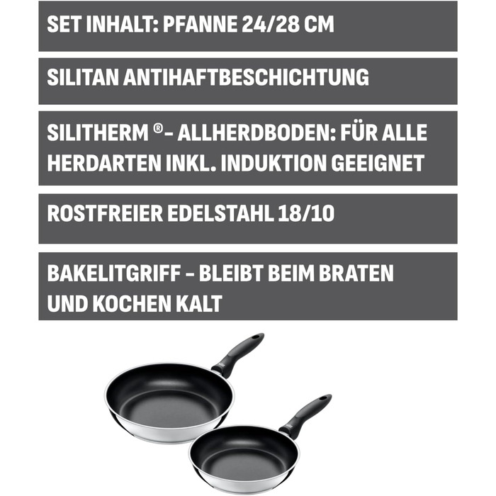 Індукційна сковорода з нержавіючої сталі з антипригарним покриттям, стійка до корозії, з пластиковою ручкою, підходить для всіх типів плит, витримує температуру в духовці до 70C, для делікатного смаження (набір з 2 сковорідок)