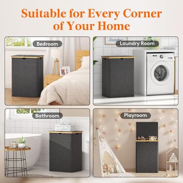 Подвійна корзина для білизни Lifewit 150 л з кришкою, дуже великий бамбуковий кошик для білизни Кошик для брудного одягу чорний