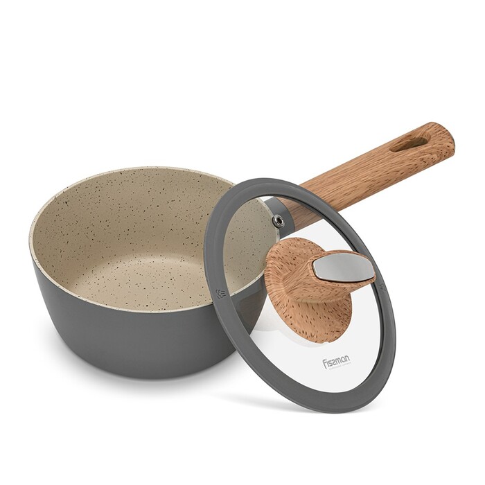 Ківш Fissman ARIA 16x7,5 см / 1,2 л зі скляною кришкою алюміній з антипригарним покриттям (14468)