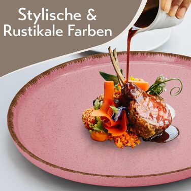 Набір посуду з керамограніту 6 персон Рустик 24 шт. - Набір посуду в сільському стилі, можна мити в посудомийній машині - Набір мисок і тарілок - Чистий живий посуд в (миски (6x), рожеві)