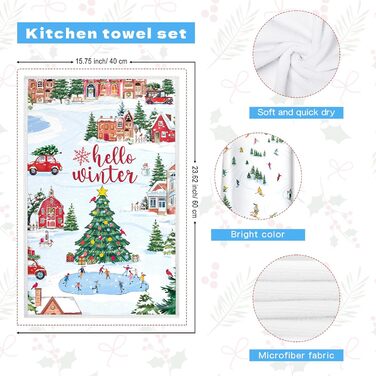 Набір з 2 різдвяних кухонних рушників 60 x 40 см Зима Arquiel