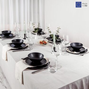 Набір посуду із керамограніту на 6 персон, 18 предметів, чорний матовий Nortea