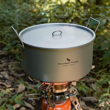 Титановий кемпінговий горщик Відкритий посуд Супи в приміщенні Гаряча каструля Портативний порожнистий посуд з кришкою та відкидною ручкою Легкий посуд для походів для пікніка Кухонний посуд Каструля великої місткості (5000 мл Ti2104c)