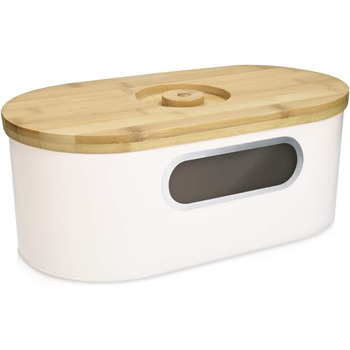 Хлібниця з дерев'яною кришкою, кремова Navaris