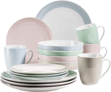 Набор посуды MSER 931566 Kitchen Time II на 4 персоны, 16 шт. Комбинированный сервиз с тонким рисунком, фарфор (цветной)