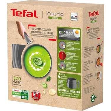 Tefal Ingenio Renew набор посуды, 4 пр., алюминий, нержавеющая сталь, бакелит, серый