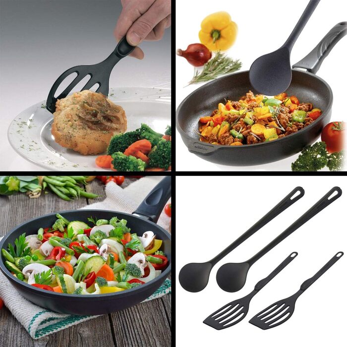 Набір кухонних гаджетів Westmark, 4 шт. , 2 лопатки та 2 ложки для перемішування, якісний пластик, ніжний та флональний, чорний, 203522E6