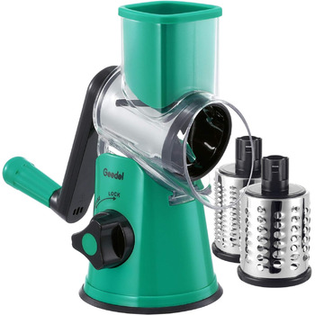 Терка для сыра, терка для овощей с 3 барабанными лезвиями, барабанная терка Более быстрая и легкая нарезка, овощерезка Идеально подходит для сыра, огурцов, кошек, орехов и т. Д. (Зеленый)