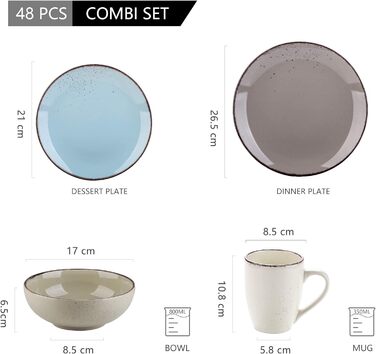 Комбінований сервіз vancasso, набір посуду Navia з кераміки, столовий сервіз із 32 предметів, вінтажний зовнішній вигляд, дизайн природи (набір із 48 предметів, Navia-15)
