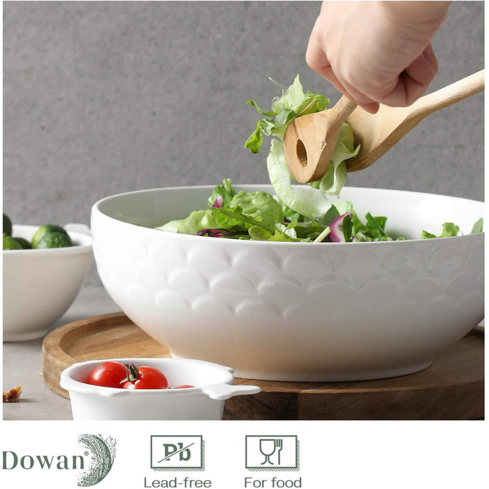 Большие сервировочные миски DOWAN 24,1 см, сервировочная миска для пасты с белым салатом, набор фарфоровых мисок для смешивания, прочные и штабелируемые, набор из 2 шт. , 2,5 QT