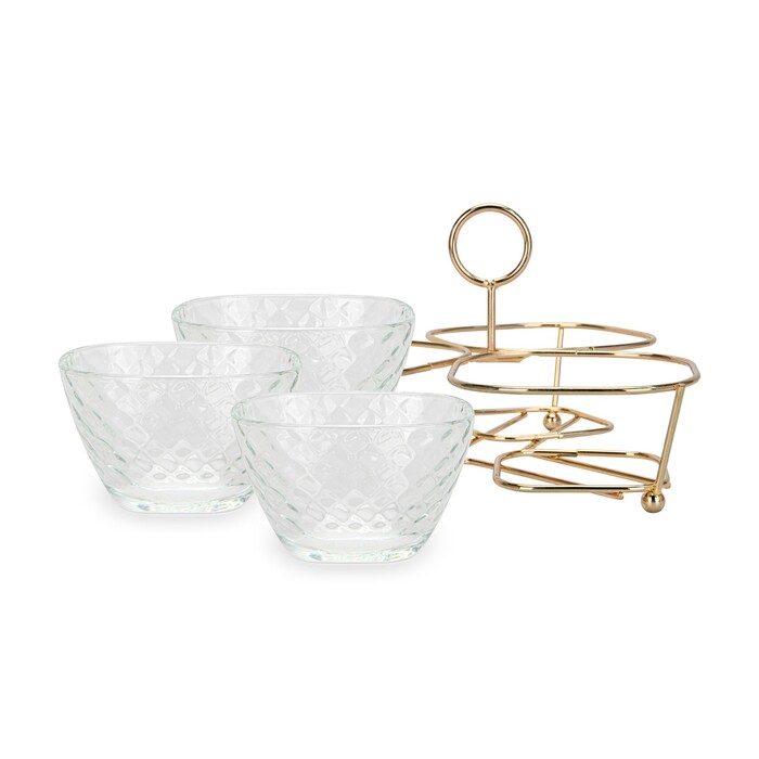 Минажница Fissman 22x22x13 см на металлической подставке 3 секции по 280 мл стекло (16394)