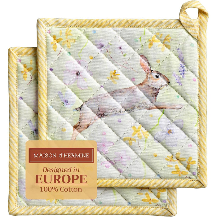 Рукавички для духовки Maison d&39 Hermine, підставки для каструль, 100 бавовна, термостійкі кухонні рукавички, рукавички для духовки (19 см x 33 см) та підставки для каструль (20 см x 20 см) для приготування їжі, Morzine - рукавички для духовки на День по