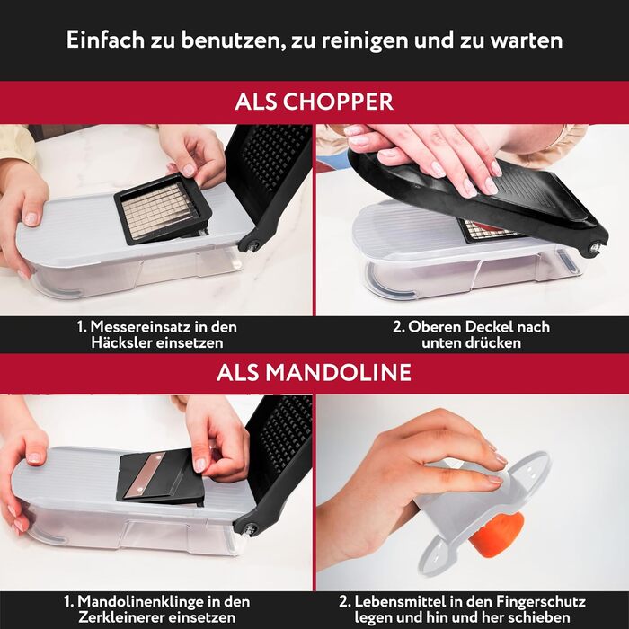 Овочерізка мандоліна, овочерізка, нарізка для огірків, нарізка для цибулі, картоплерізка, фрукторізка, терка для овочів та сиру, нарізка для жульєну (6-в-1 компактна біла)