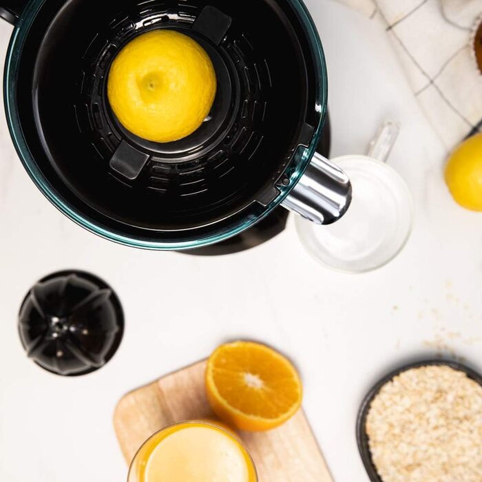 Соковижималка для цитрусових Cecotec Electric Arm 600 Steel. 600 Вт, ситечко з нержавіючої сталі, 2 знімні конуси, важіль тиску, протикрапельна система, можна мити в посудомийній машині (Inox, PowerAdjust 600 Black)