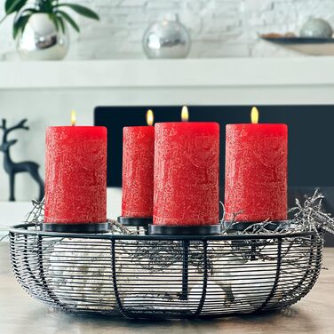 Набір із 4 свічок-стійок Brandsseller 7 x 10 см Однотонні та виготовлені з парафіну Сільські свічки з тривалим часом горіння Декоративні свічки для прикраси столу, Різдва та вечірок (7 x 18 см Набір із 4 шт. , червоні)