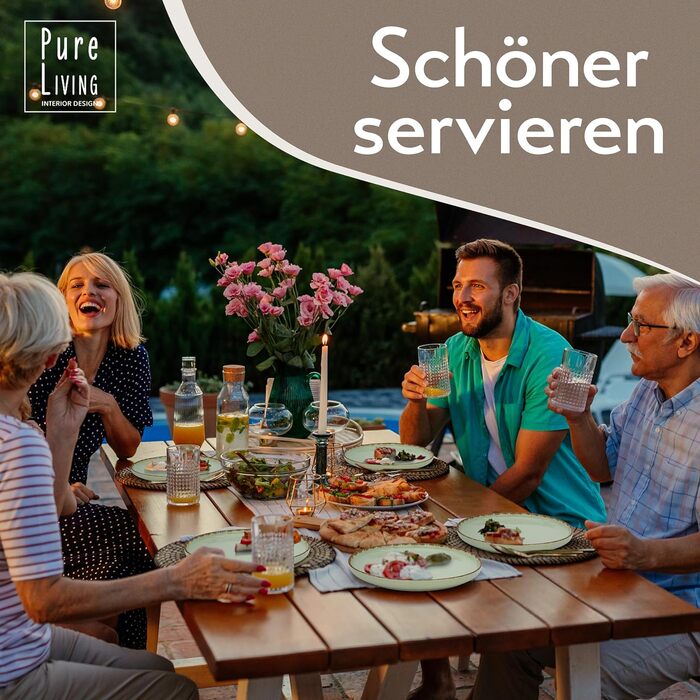 Набір посуду з керамограніту 6 персон Рустик 24 шт. - Набір посуду в сільському стилі, можна мити в посудомийній машині - Набір мисок і тарілок - Чистий живий посуд (набір 36 предметів, м'ятно-зелений)