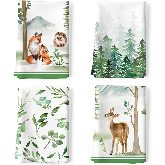Кухонні рушники, бавовна, 4 упаковки, кухонні рушники, 100 бавовна. Осінній набір кухонних рушників. Універсальний високоякісний набір кухонних рушників для сушіння. Рушники на панелі 50 x 70 см (різдвяні тварини з джунглів)