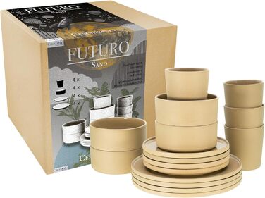 Серія Futuro Black, набір посуду з 16 предметів, комбінований набір з керамограніту (пісок, 16 шт. ), 21539