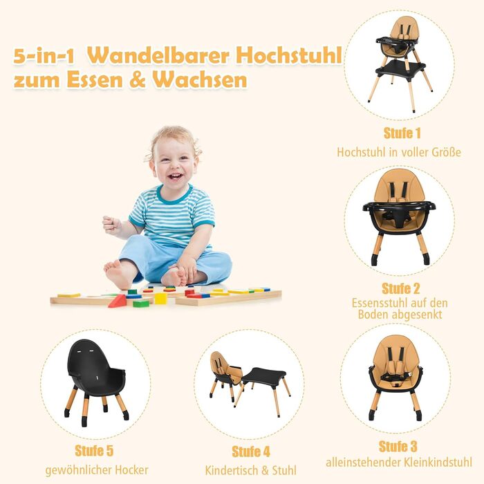 Дитячий стільчик для годування коричневий COSTWAY
