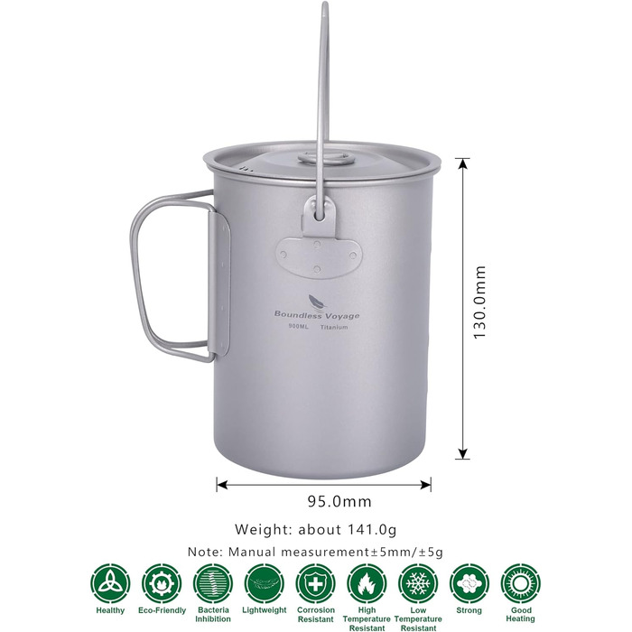 Титановий кухоль для кемпінгу 900 мл iBasingo