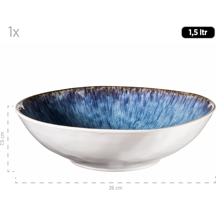 Набор из 9 замороженных мисок серии MSER из красивой керамики, 1 салатница, 4 миски для рамена и 4 миски для соуса, органические формы в винтажном виде, ручная глазурь, керамогранит, синий, 26