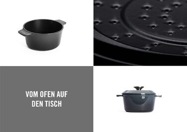 Чавунна каструля Ø 24 см, синього кольору, з кришкою та силіконовими ручками Емальований чавун, підходить для індукції та духовки для всіх типів плит Ø 24 см, висота 11 см, 4,2 літра (вугільно-сірий, Ø 18 см, висота 9 см, 1,8 літра)