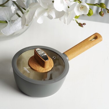 Ківш Fissman ARIA 16x7,5 см / 1,2 л зі скляною кришкою алюміній з антипригарним покриттям (14468)