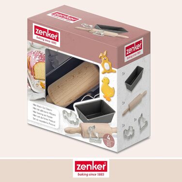 Пасхальный набор из 4 шт. - Идеально подходит для творческой пасхальной выпечки - Маленькая булочка из теста, маленькая форма для выпечки хлеба и две формочки для печенья с пасхальными мотивами - Детская посуда для выпечки Аксессуары для выпечки