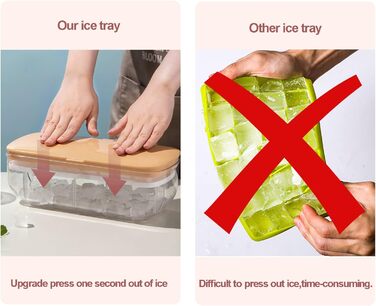 Форма для кубиків льоду, безпечна для харчових продуктів форма для кубиків льоду з кришкою та контейнером, видає всі кубики льоду за одну секунду, 64 кубики льоду (Синя форма для кубиків льоду) (Рожева)