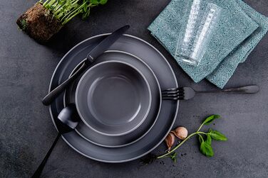 Консімо. Набір посуду Combi 6 персон Набір тарілок VICTO Modern 24 предмети Столовий сервіз - Сервіз та набори посуду - Комбінований сервіз 6 осіб - Сервіз для сім'ї - Посуд Столовий посуд (18 предметів (тарілка з макаронами), сірий)