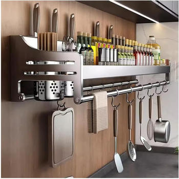 Настінний органайзер для кухонного приладдя 80 см срібний GMTstore