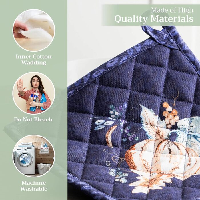 Рукавички для духовки Maison d&39 Hermine, підставки для каструль, 100 бавовна, термостійкі кухонні рукавички, рукавички для духовки (19 см x 33 см) та підставки для каструль (20 см x 20 см) для приготування їжі, Morzine - рукавички для духовки на День по