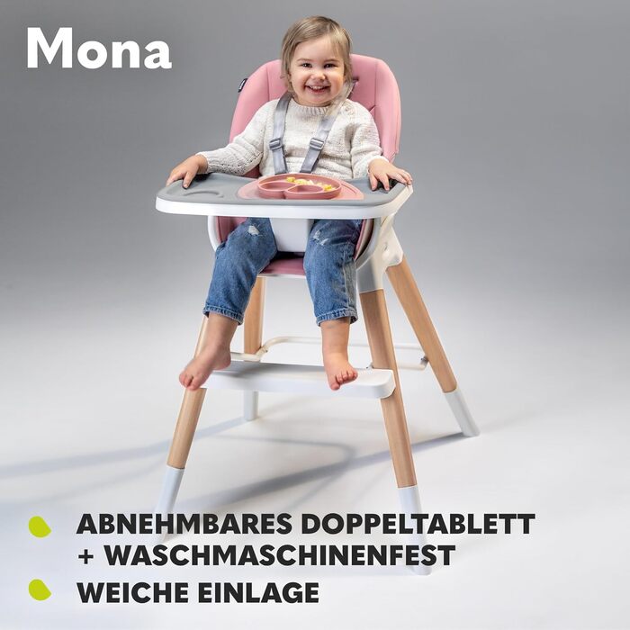 Дитячий стільчик для годування 4-в-1 від 6 місяців сірий Mona Lionelo