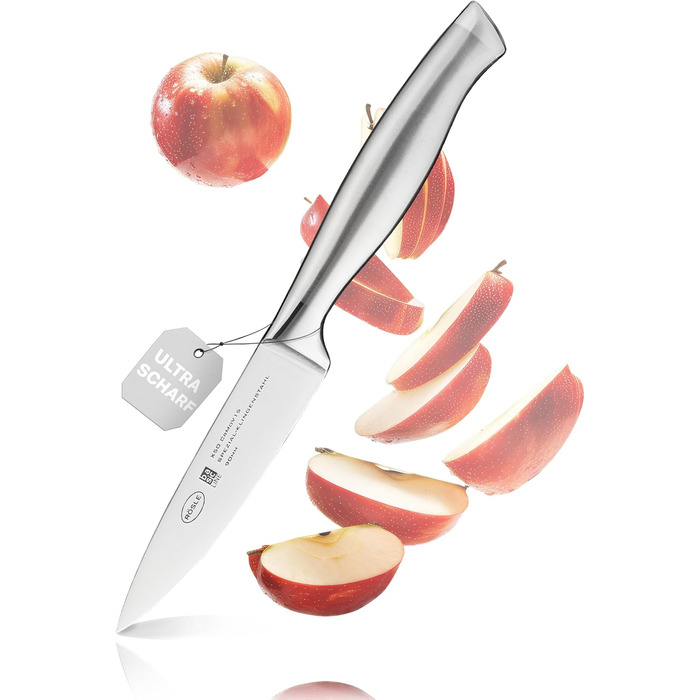 Високоякісний кухонний ніж 20 см для м&39яса, риби, птиці та овочів, нержавіюча сталь 18/10, ергономічна срібна ручка, гострий ніж для кухні (ніж для чищення овочів)