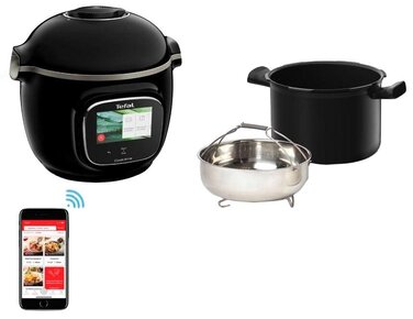 Tefal Мультиварка скороварка Cook4me Touch, 1600Вт, чаша-6л, сенсорне керування, 13 програм, управл. смартф., метал, пластик, чорний