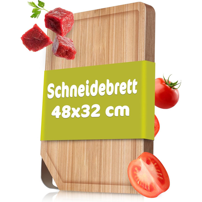 Обробна дошка RSLE Basic Line - 39 x 26 см, високоякісна бамбукова обробна дошка з жолобком для соку та нековзними гумовими ніжками, може використовуватися як дошка для нарізання та подачі, міцна дерев&39яна дошка для кухні (48 Д x 32 Ш см)