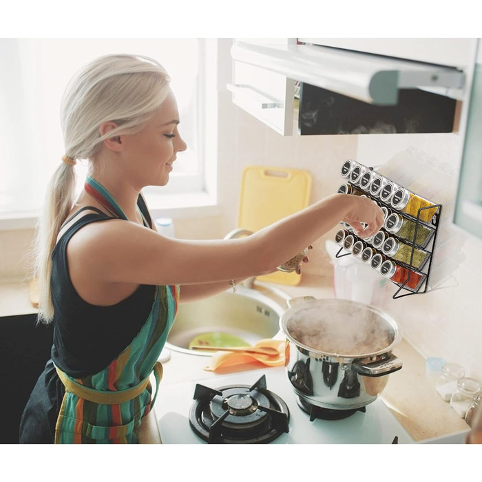 Стійка кухонна для баночок зі спеціями на 4 полиці, чорна Bomclap